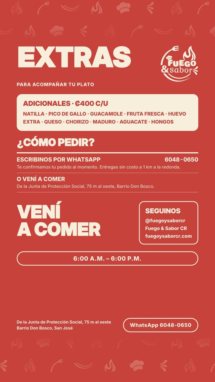 Menú Fuego & Sabor, página 10: Extras