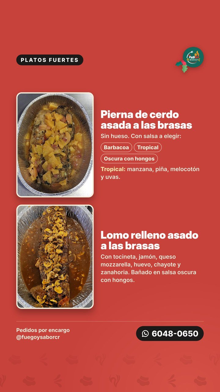 Menú de cenas navideñas Fuego & Sabor, página 2: Pierna de cerdo y lomo relleno