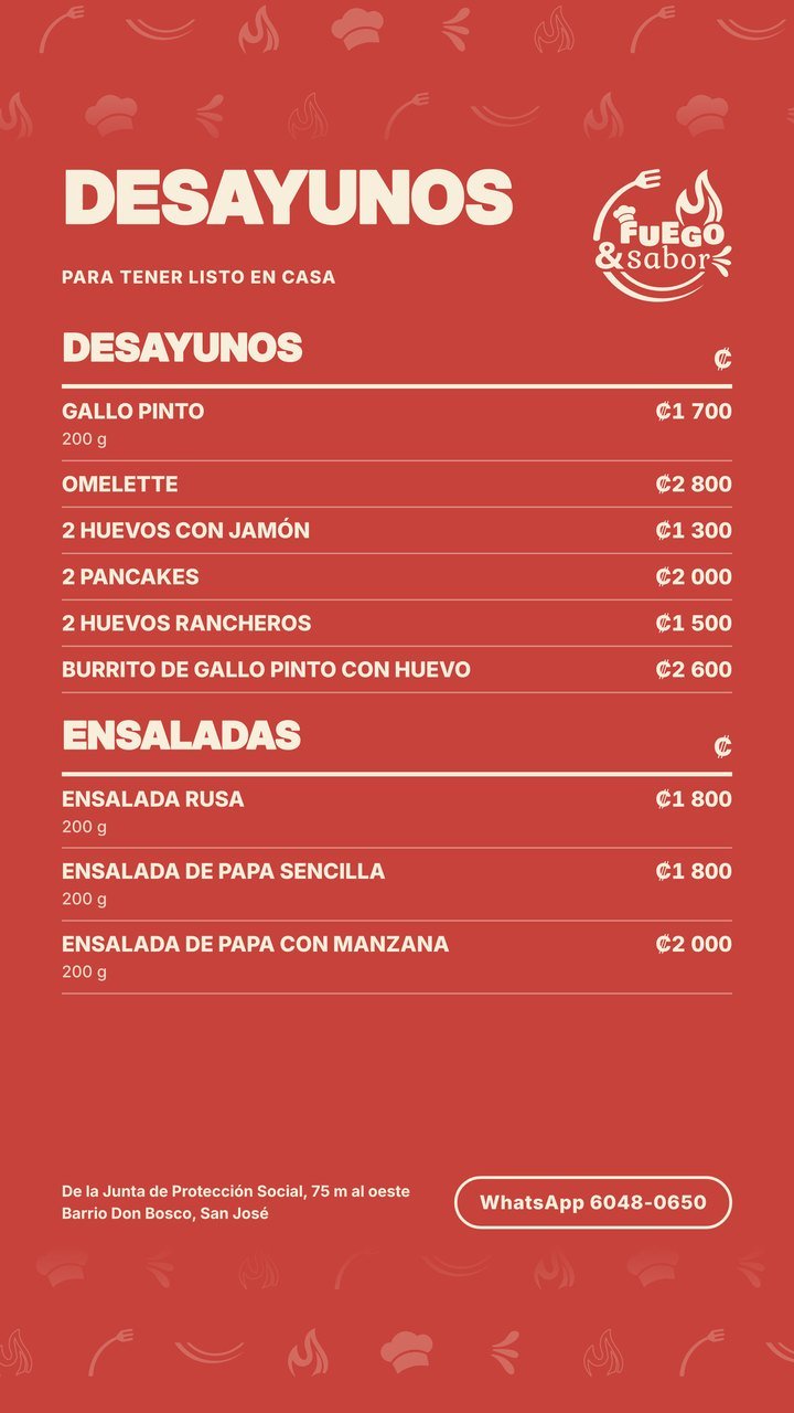 Menú al vacío Fuego & Sabor, página 3: Desayunos y ensaladas